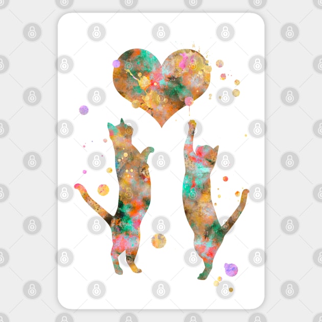 Cat Couple With Heart Watercolor Painting Gold Sticker by Miao Miao Design